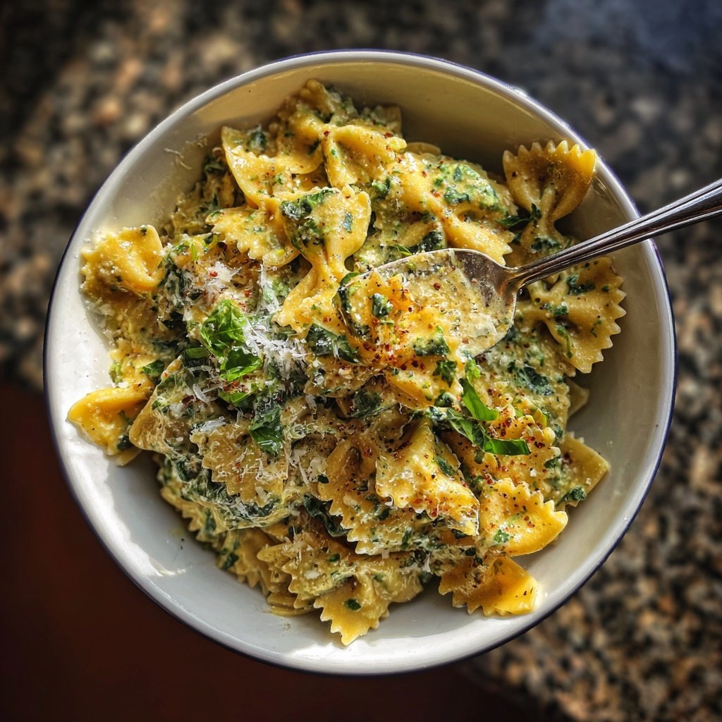 Bow Tie Pasta With Creamy Spinach Sauce