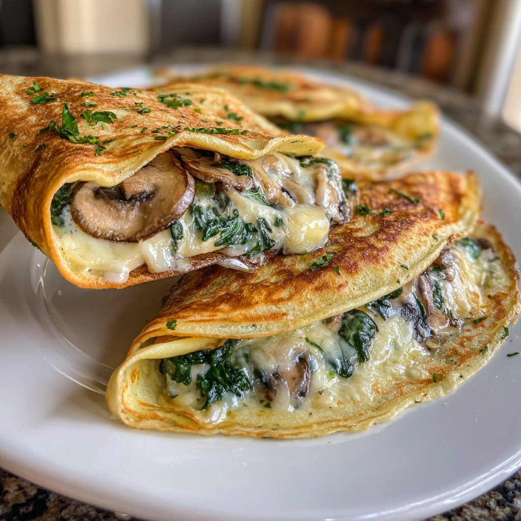 Valentine Dinner Spinach Mushroom Crepes