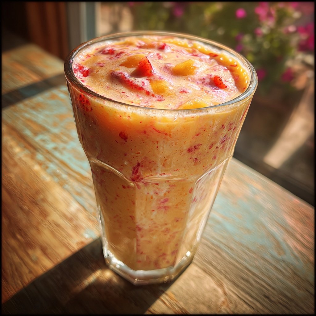 Strawberry Peach Breakfast Smoothie