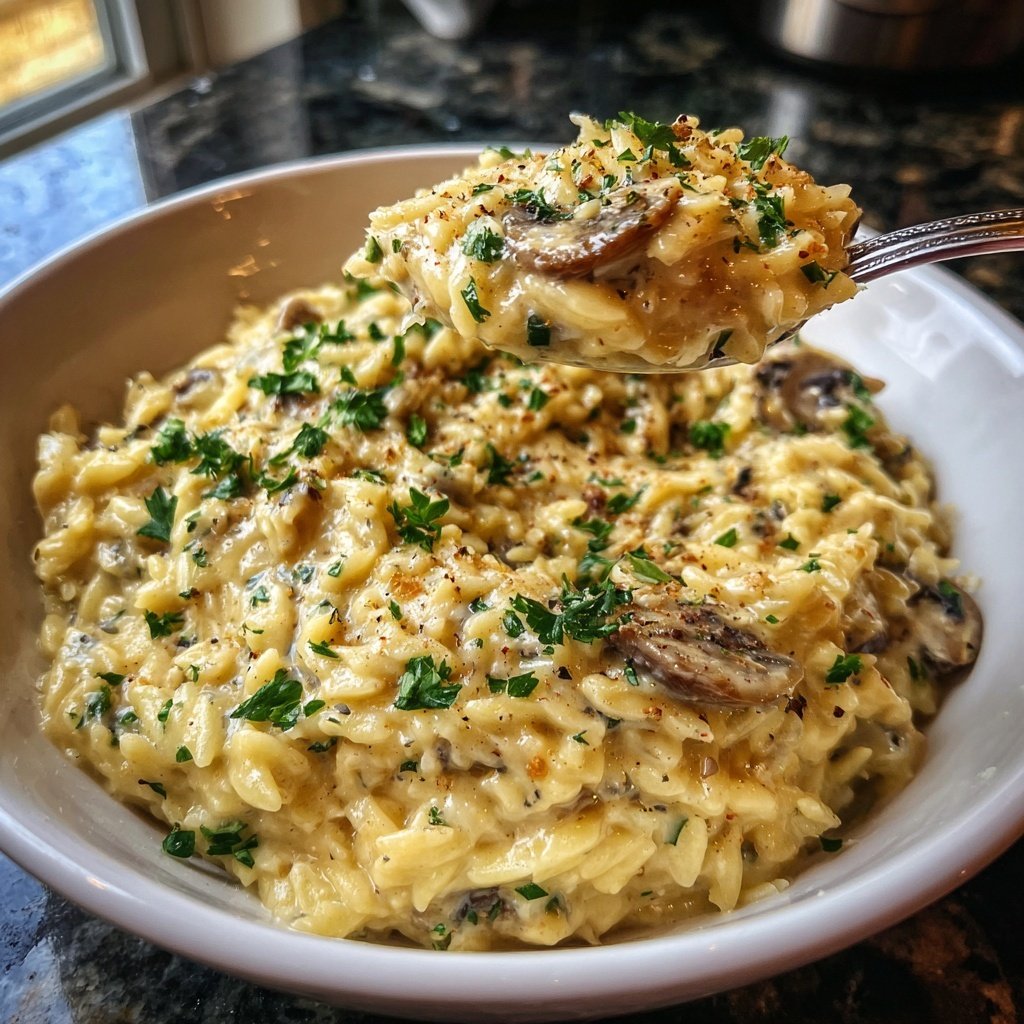Romantic Creamy Parmesan Mushroom Orzo