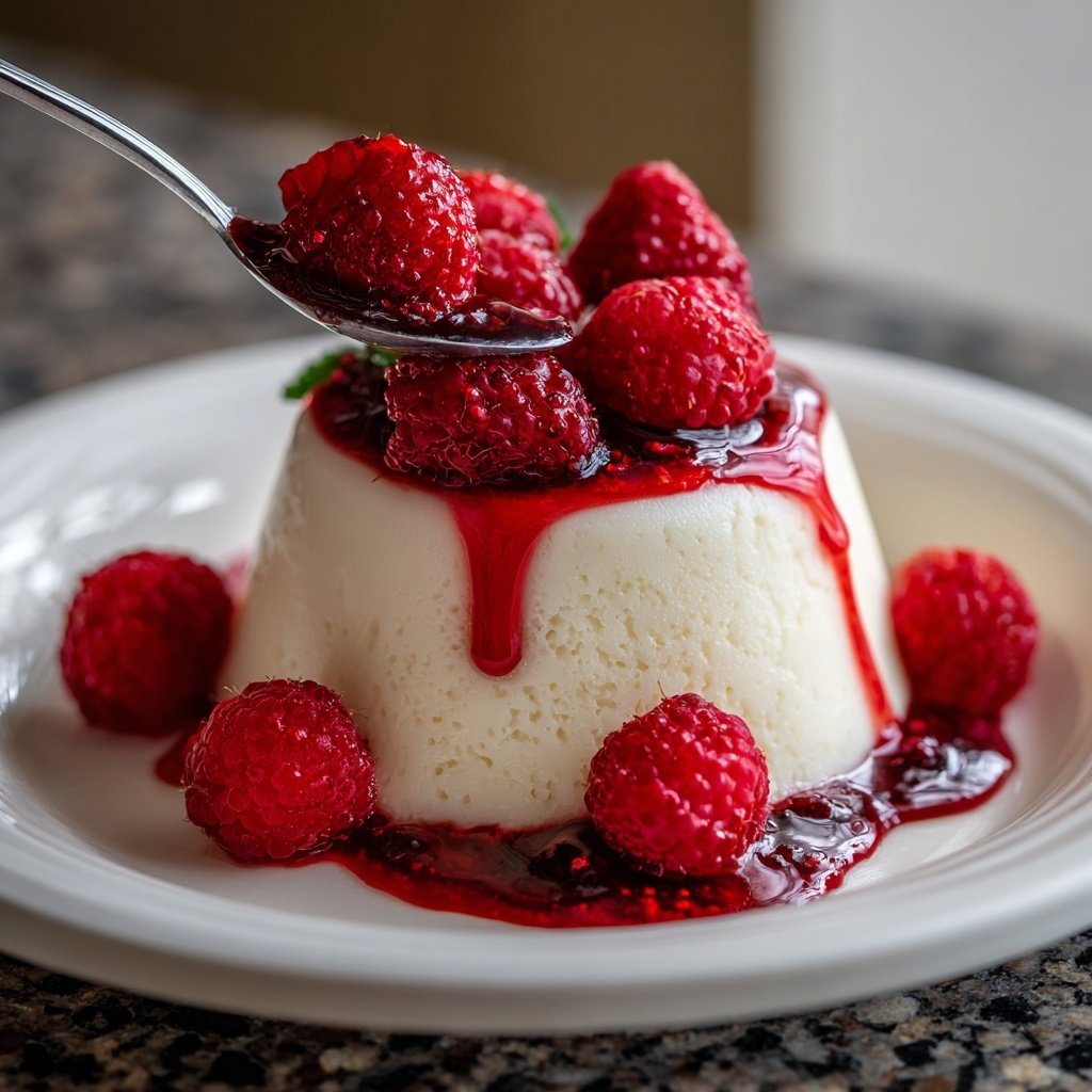 Vanilla Panna Cotta with Raspberries
