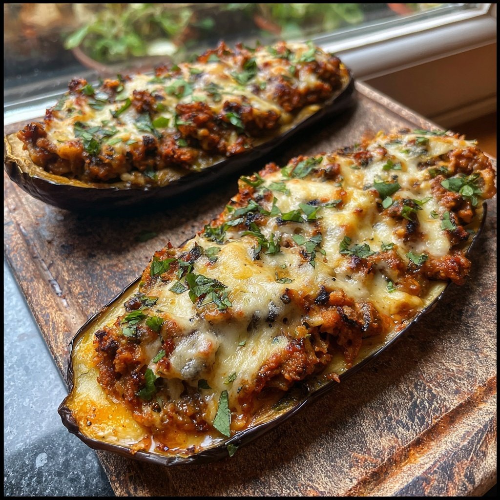 Ground Beef And Rice Stuffed Eggplant